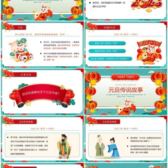 绿色国潮风童心庆元旦快乐迎新年PPT模板 绿色国潮风童心庆元旦快乐迎新年PPT模板