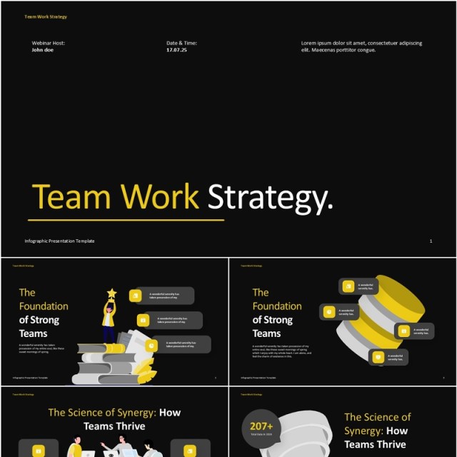 团队精神团队合作策略信息图表PPT模板Team Work Strategy Dark