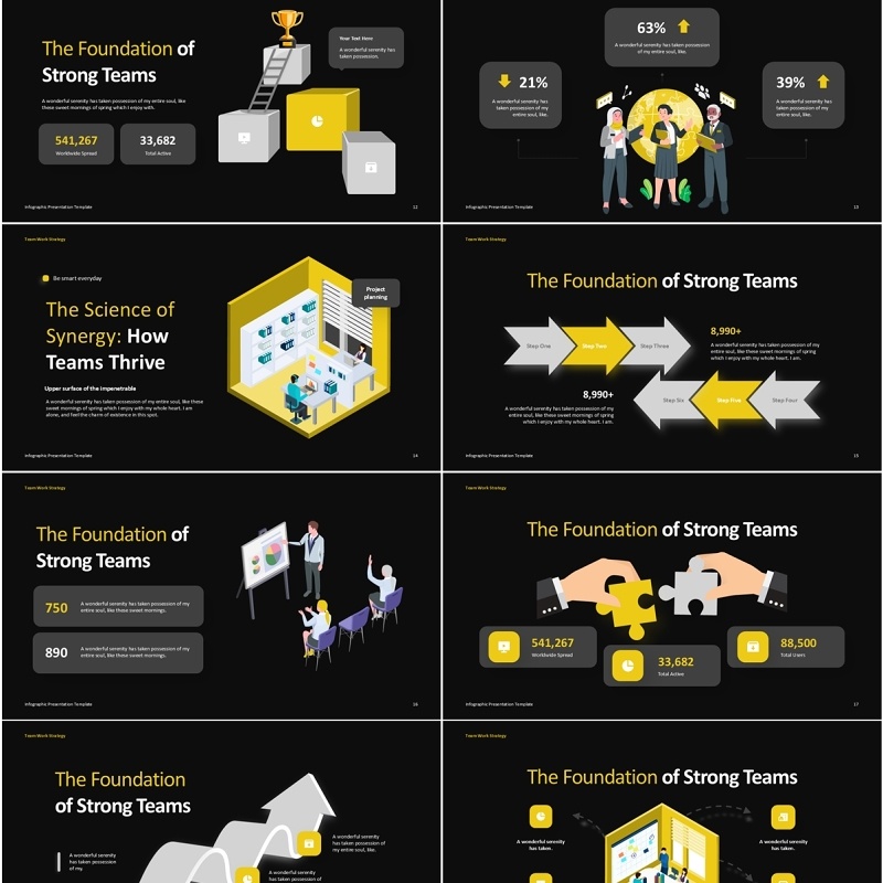 团队精神团队合作策略信息图表PPT模板Team Work Strategy Dark
