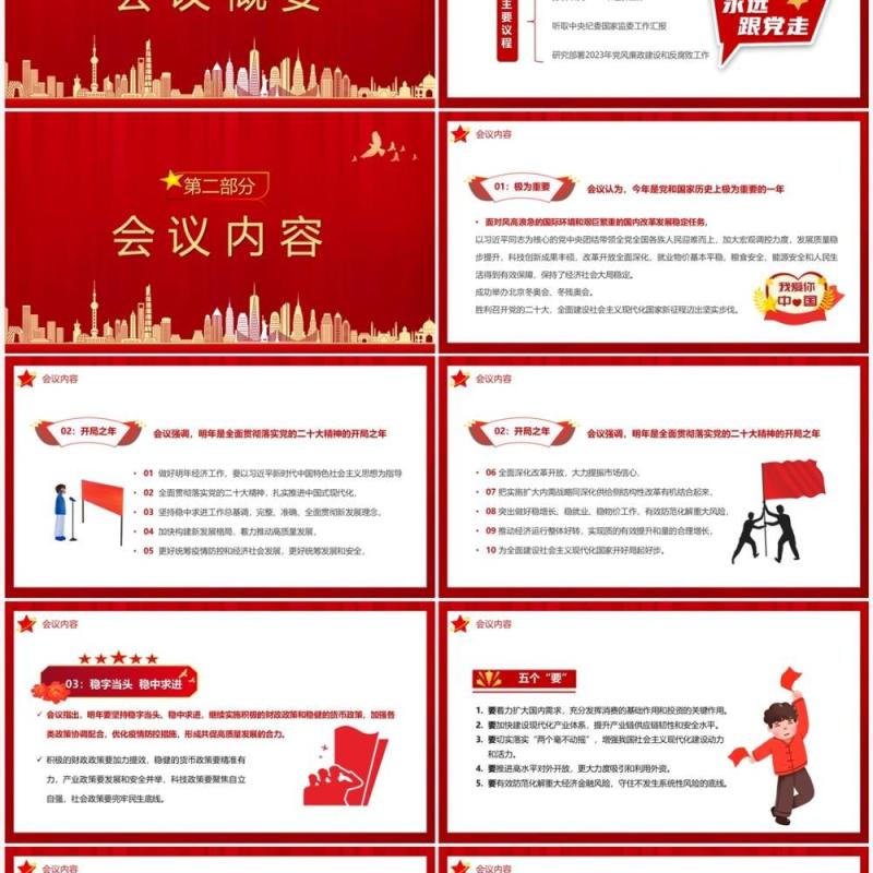 红色党政风中共中央政治局会议PPT模板