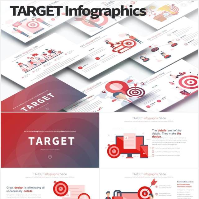 11套色系企业目标销售目标计划PPT人物插画素材TARGET - PowerPoint Infographics