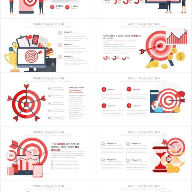 11套色系企业目标销售目标计划PPT人物插画素材TARGET - PowerPoint Infographics