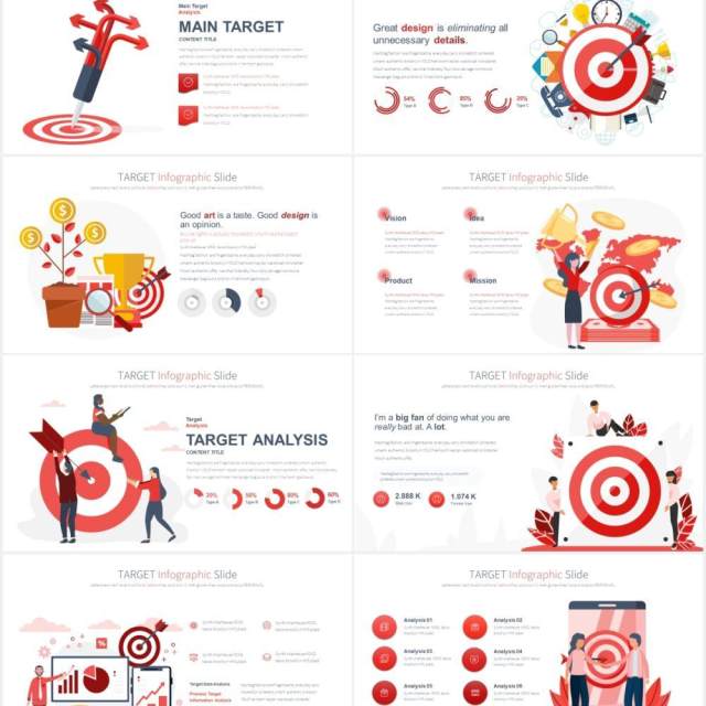 11套色系企业目标销售目标计划PPT人物插画素材TARGET - PowerPoint Infographics