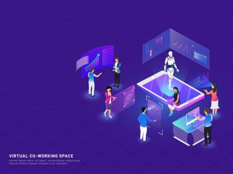 Miniature co-working people.