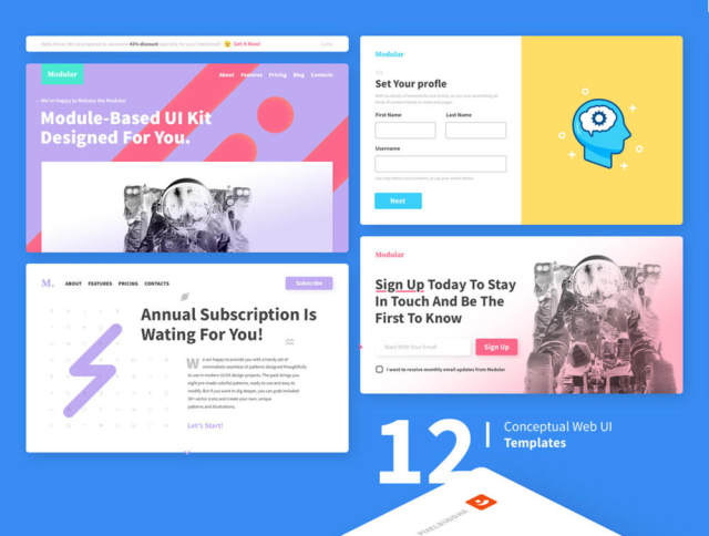 12个概念性的Web UI模板，模块化UI工具包