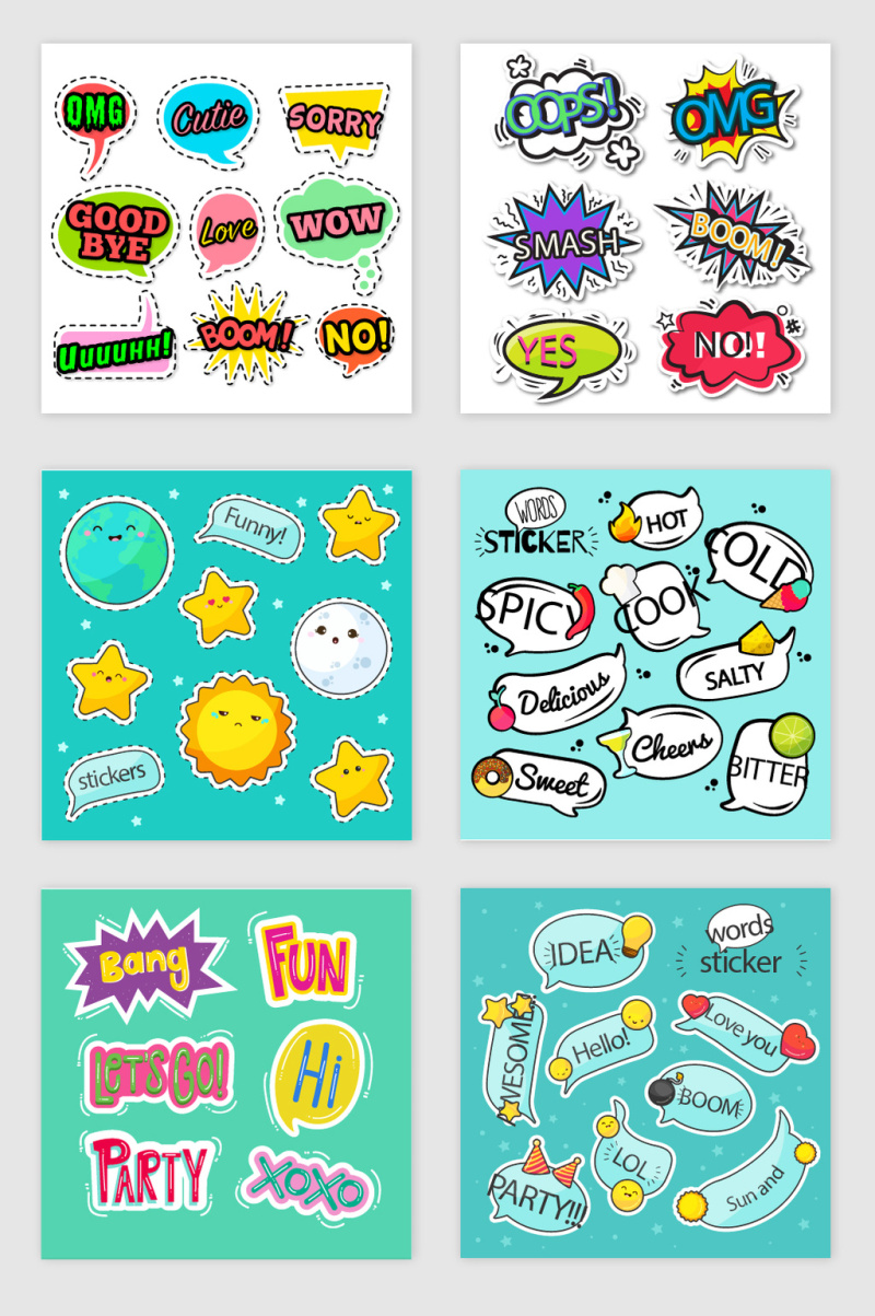 波普风可爱卡通字幕矢量素材