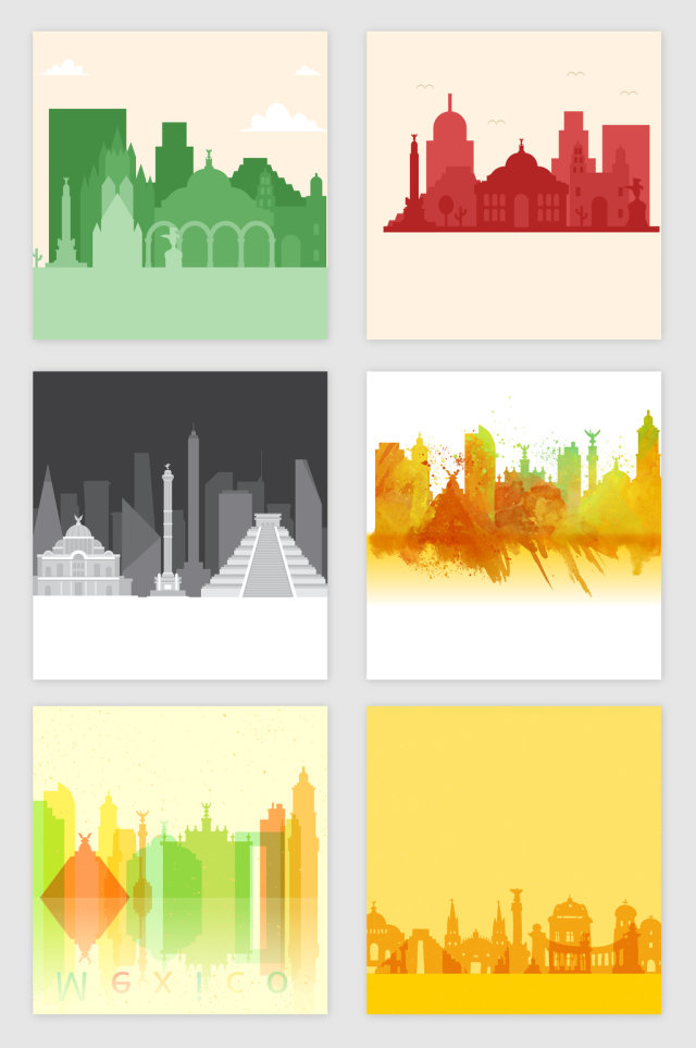 彩色抽象城市剪影矢量素材