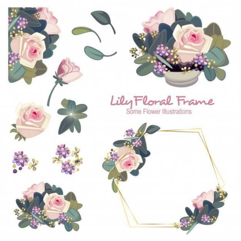 百合几何花卉框架装饰