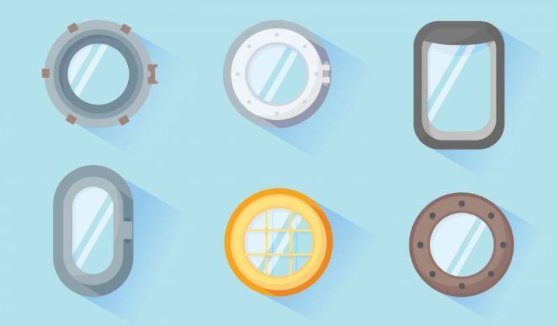 船窗口集合矢量平面插画