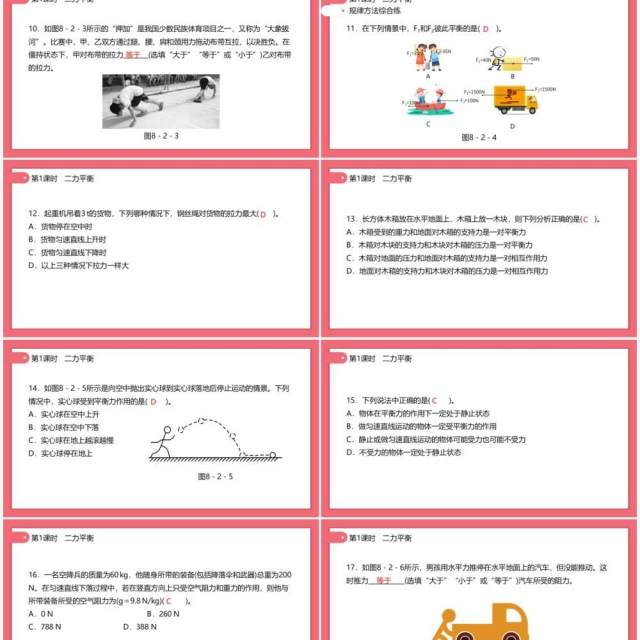 部编版初中八年级下册物理二力平衡教案PPT模板