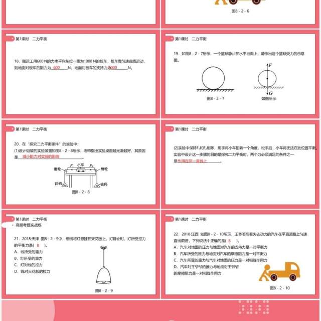 部编版初中八年级下册物理二力平衡教案PPT模板