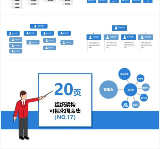 蓝色简约企业组织架构可视化图表集PPT模板