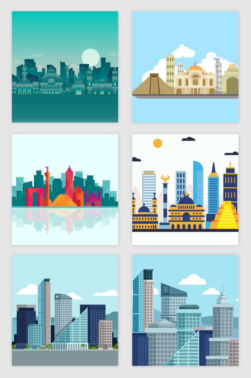 现代彩色城市建筑矢量素材