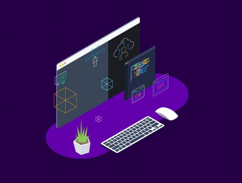 8区块链概念等距插图素描与插画。，区块链平台等距v.8