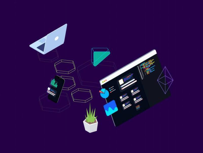 8区块链概念等距插图素描与插画。，区块链平台等距v.8