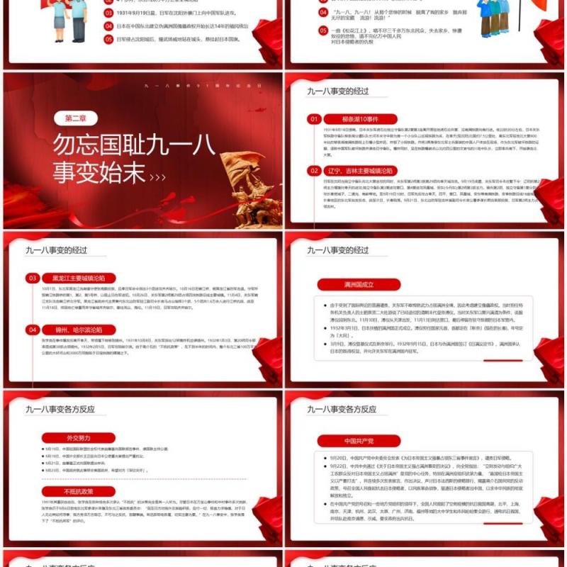 红色简约九一八事件91周年纪念日PPT模板