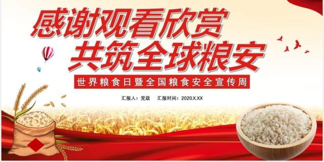 红色中国风端牢中国饭碗共筑全球粮安党政党建通用PPT模板