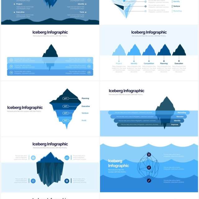 蓝色创意冰山图PPT信息图形素材Iceberg Powerpoint Infographics