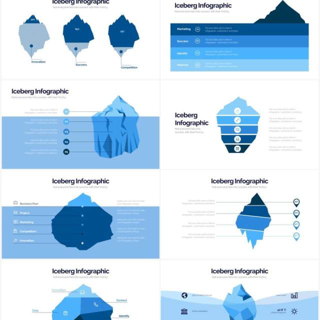 蓝色创意冰山图PPT信息图形素材Iceberg Powerpoint Infographics