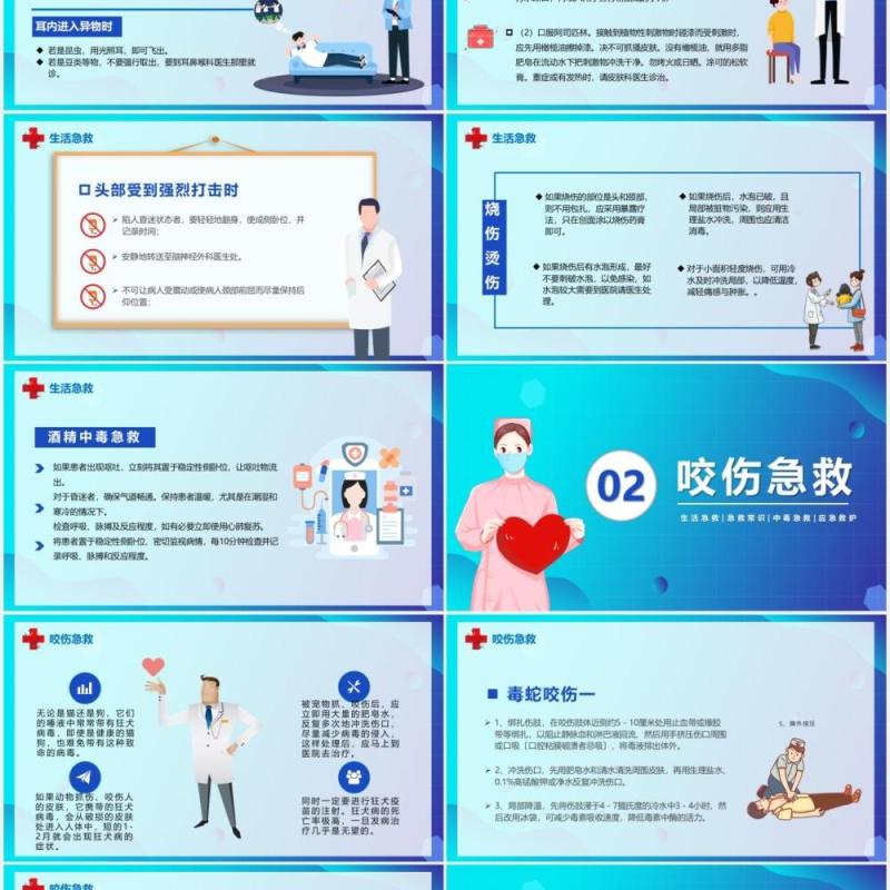 蓝色卡通风医疗急救培训宣传汇报PPT模板