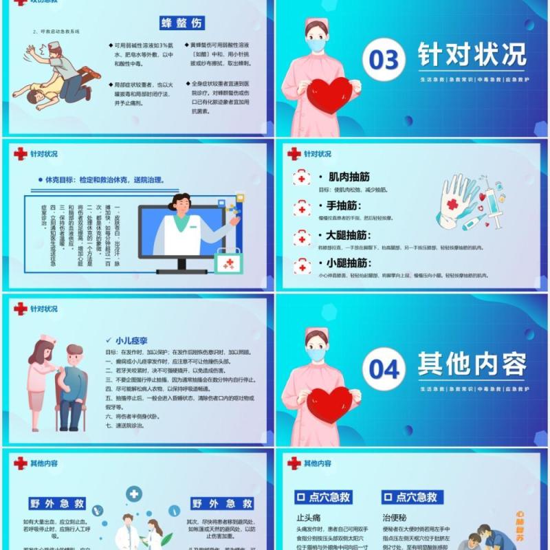 蓝色卡通风医疗急救培训宣传汇报PPT模板