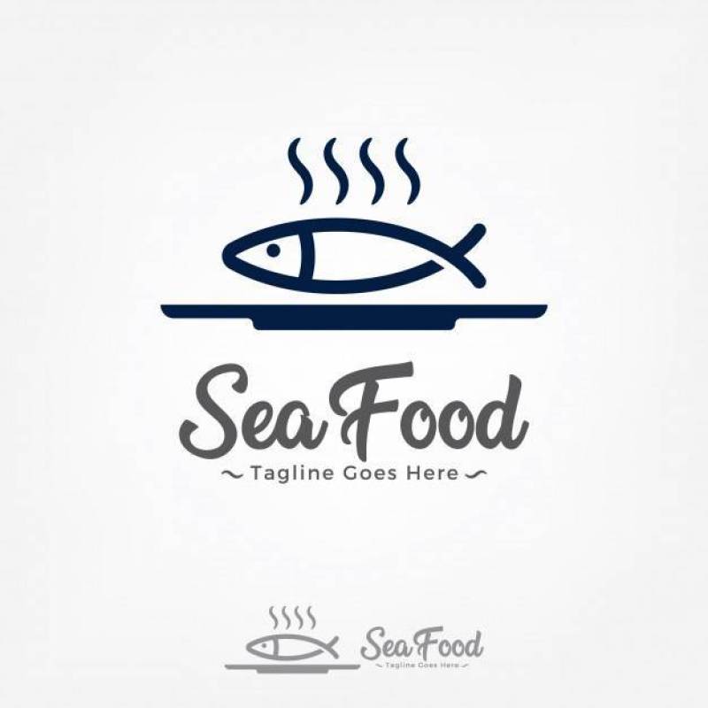Fish on a plate Logo design vector template.