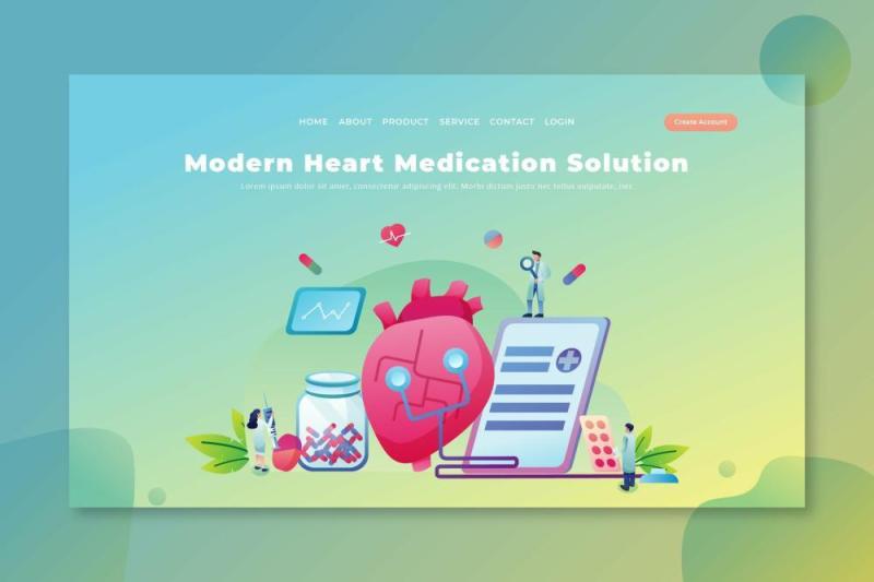 现代心脏药物psd和ai登录页UI界面插画设计modern heart medication psd and ai landing page