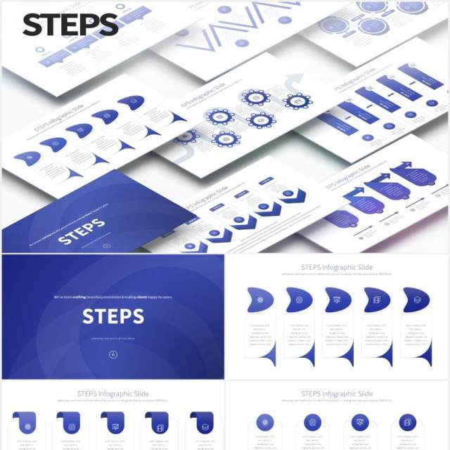 11套色系流程图步骤并列PPT信息图表素材STEPS - PowerPoint Infographics