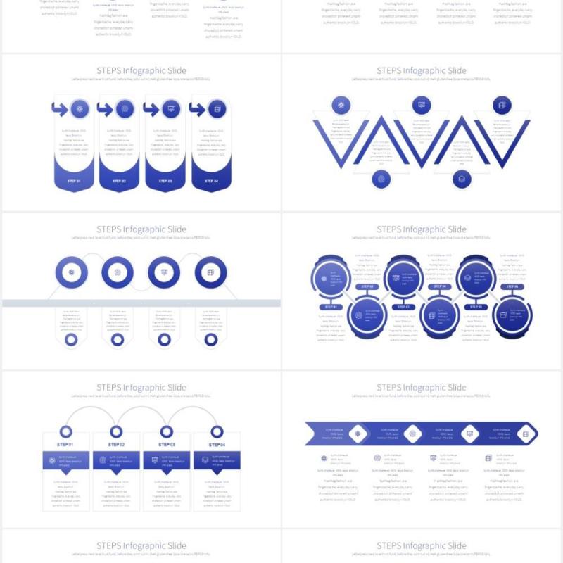 11套色系流程图步骤并列PPT信息图表素材STEPS - PowerPoint Infographics