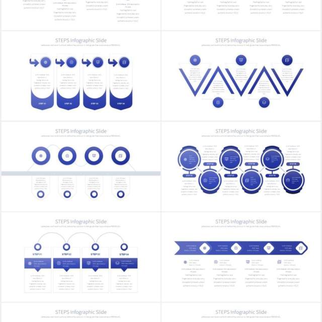 11套色系流程图步骤并列PPT信息图表素材STEPS - PowerPoint Infographics