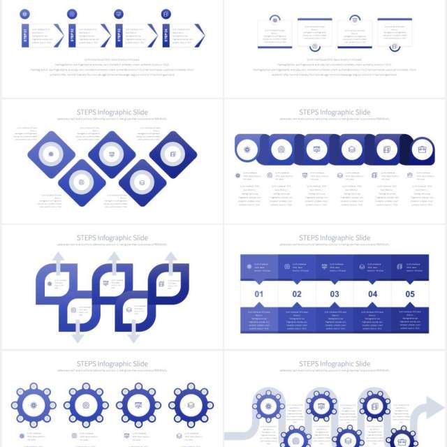 11套色系流程图步骤并列PPT信息图表素材STEPS - PowerPoint Infographics