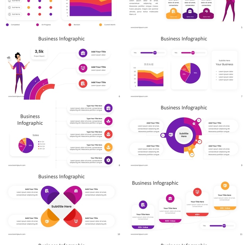 紫色可视化商业信息图表ppt素材