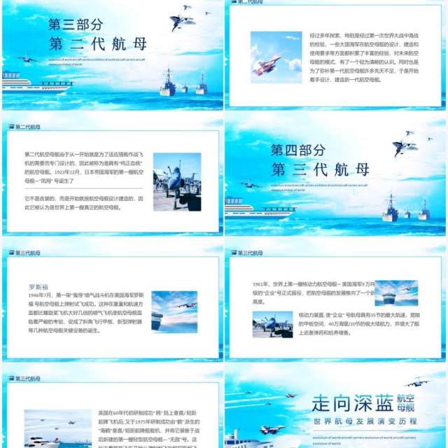 走向深蓝世界航母发展演变历史动态PPT模板 走向深蓝世界航母发展演变历史动态PPT模板