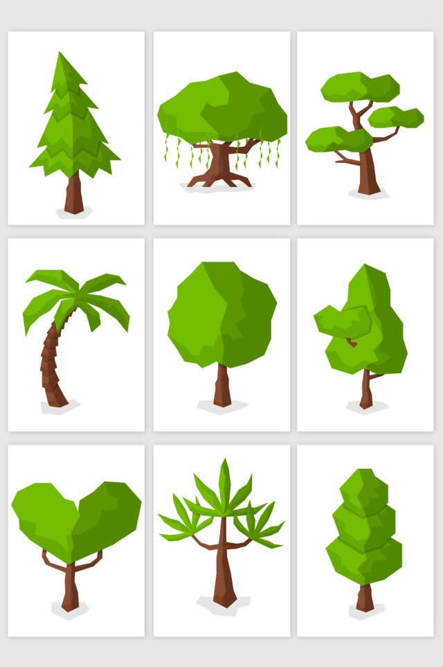 卡通微立体树木矢量素材 卡通微立体树木矢量素材