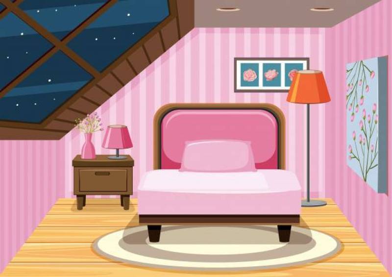 A pink attic bedroom