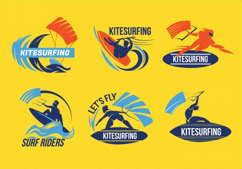 风筝冲浪者在波向量飞行的一套