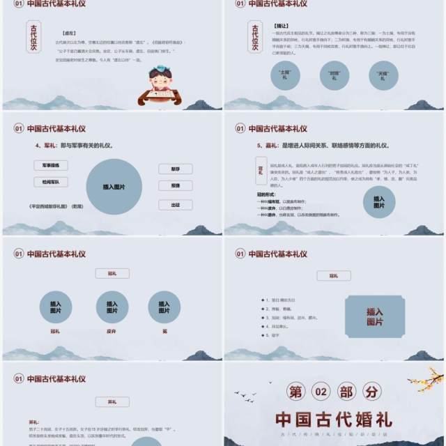 蓝色水墨中国风中国古代礼仪知识PPT模板 蓝色水墨中国风中国古代礼仪知识PPT模板