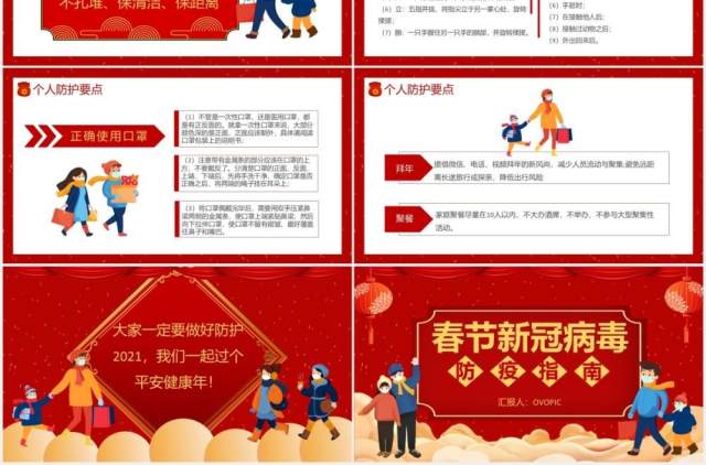 红色卡通风春节新冠病毒防控指南通用PPT模板 红色卡通风春节新冠病毒防控指南通用PPT模板