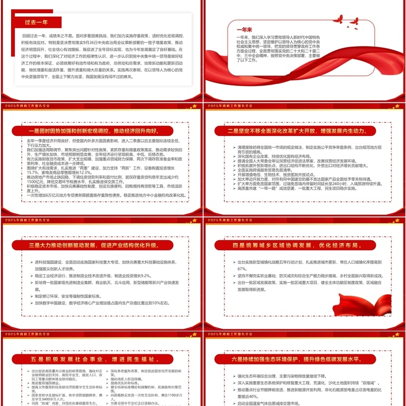 红色简约风2025政府工作报告全文PPT模板
