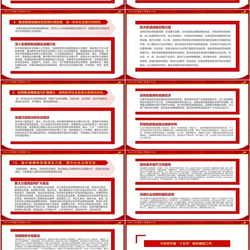 红色简约风2025政府工作报告全文PPT模板