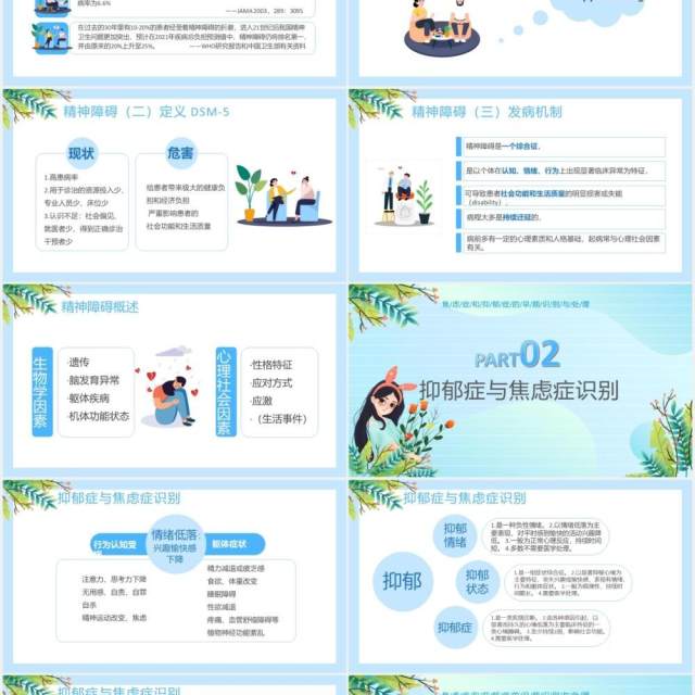 简约卡通焦虑症和抑郁症通用PPT模板 简约卡通焦虑症和抑郁症通用PPT模板