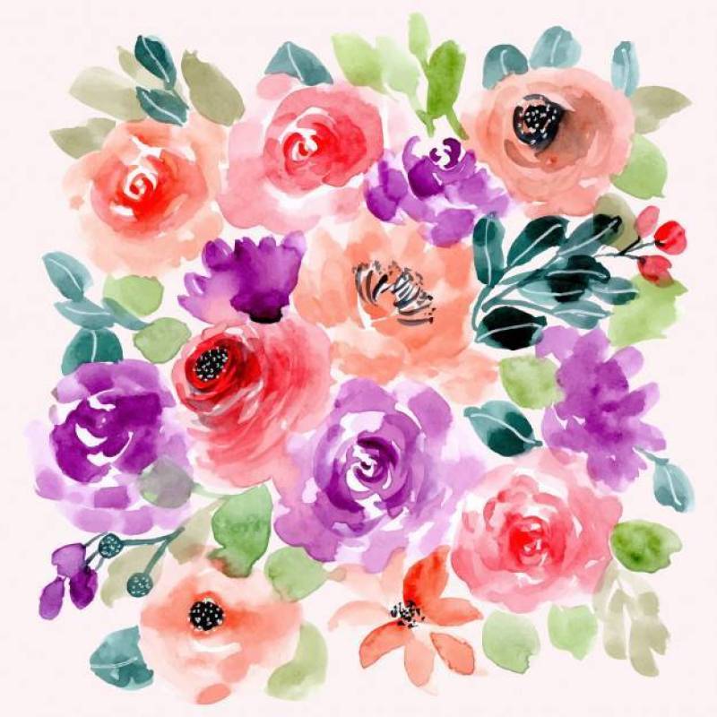 紫罗兰色桃子花卉水彩背景