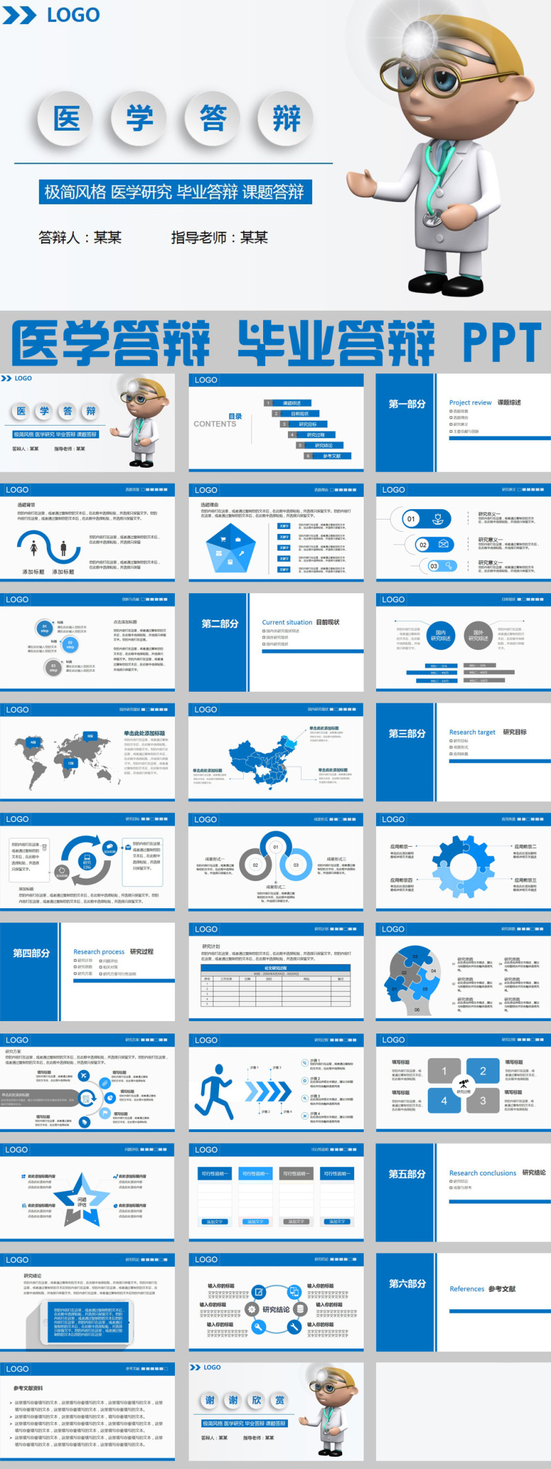 医学院医学毕业论文答辩ppt模板