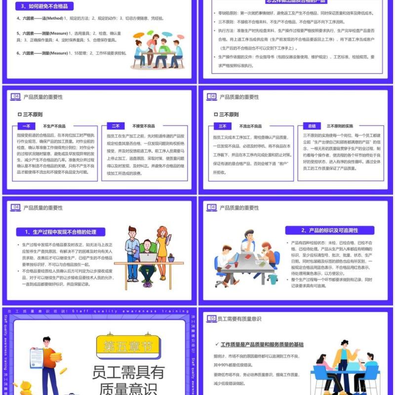 紫色插画风员工质量意识培训PPT模板