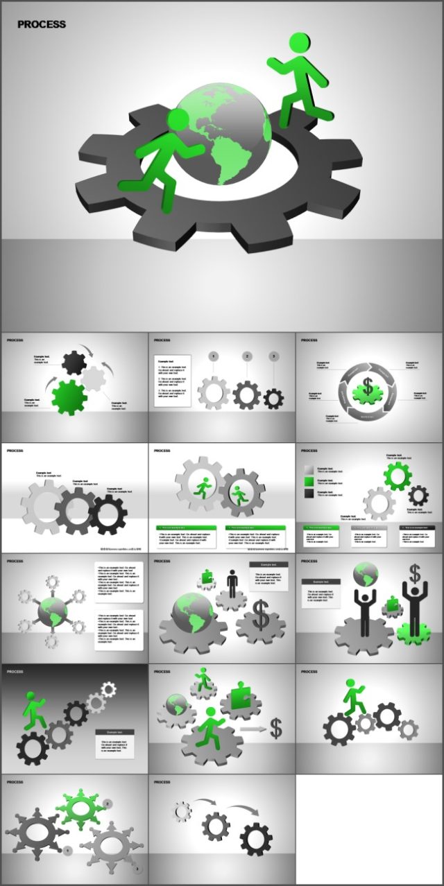 15套绿色小人与齿轮精美ppt图表下载