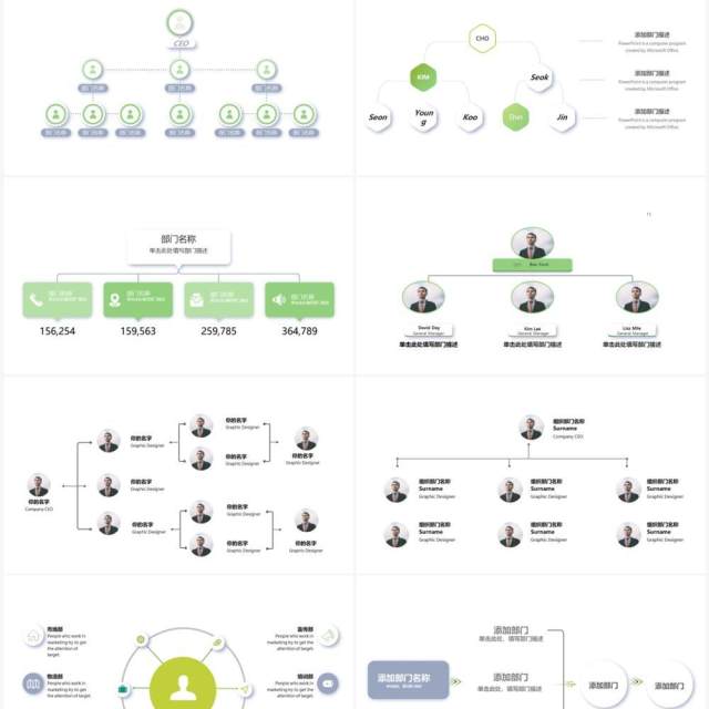 20页灰绿色企业组织架构可视化图表集PPT模板