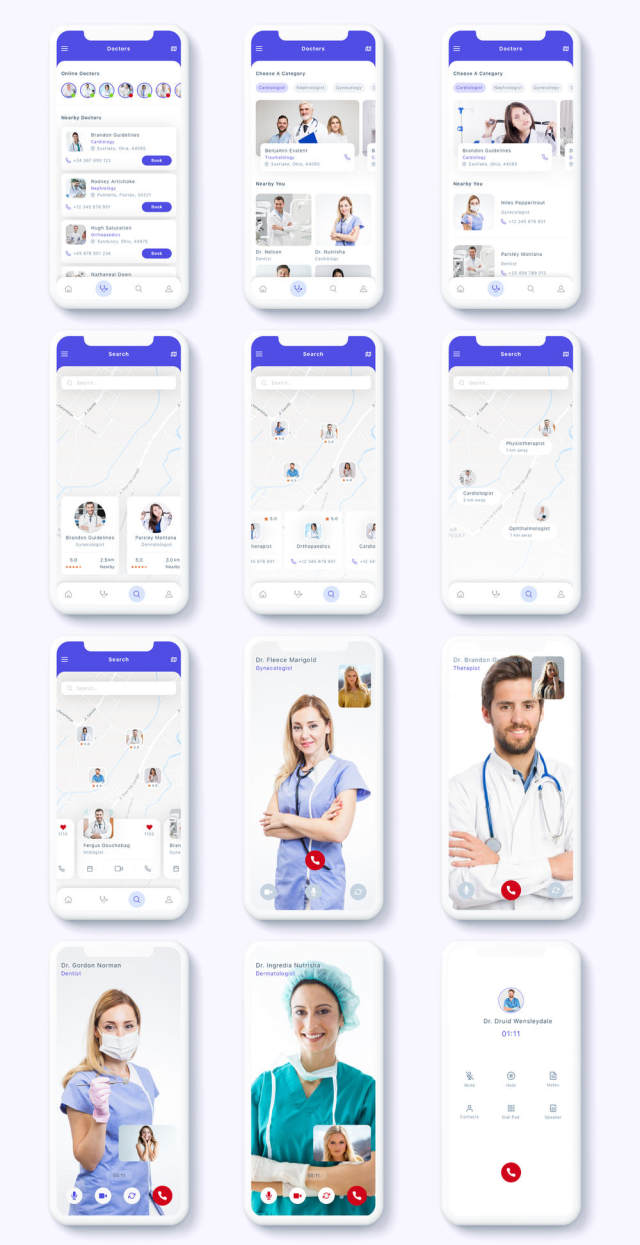 为Sketch和Adobe XD设计的高质量Find Doctor App UI工具包，Civan - Find Doctor App UI工具包