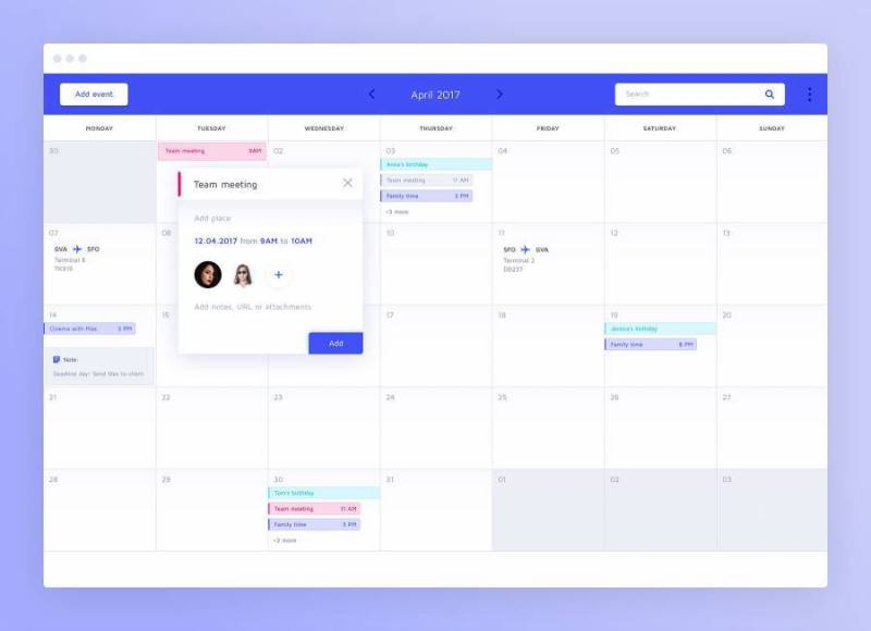 蓝色简约日历界面