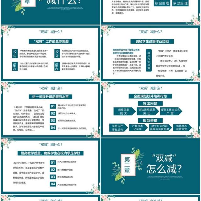 绿色花卉双减我们怎么做PPT模板 绿色花卉双减我们怎么做PPT模板