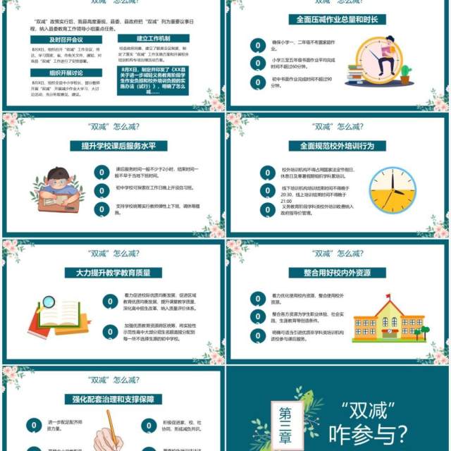 绿色花卉双减我们怎么做PPT模板 绿色花卉双减我们怎么做PPT模板